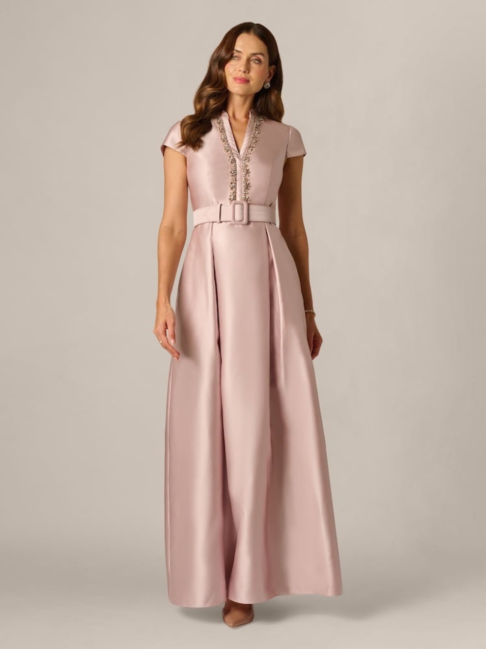 Adrianna Papell Pink Mikado Belted Evening Gown – Size 10